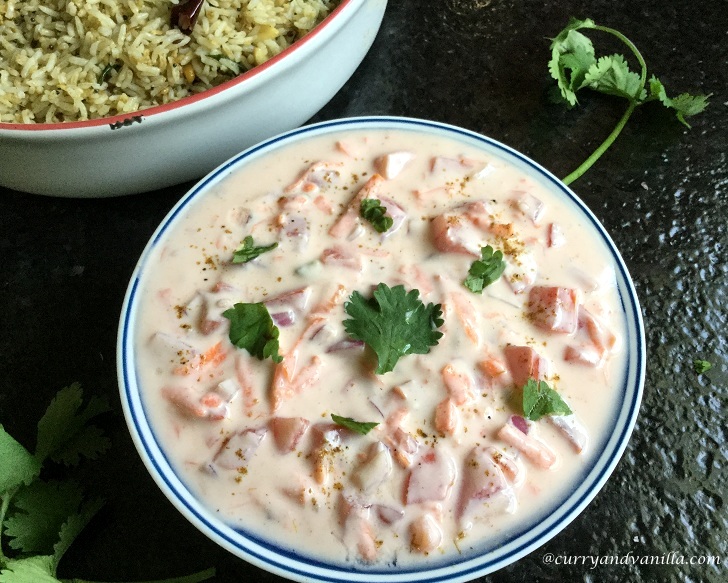 TOMATO ONION RAITA With Carrots - CurryandVanilla